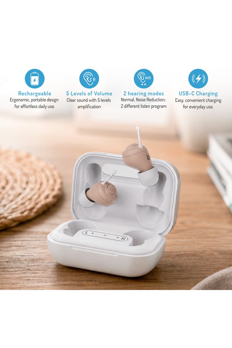 OTC Hearing Aids for Mild to Moderate Hearing Loss - USB Rechargeable with 5 Volume Levels & 2 Hearing Modes, Alternate, color, White