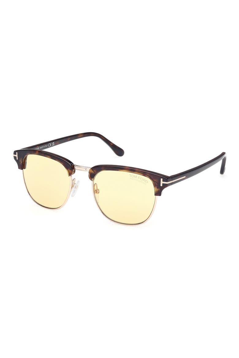 53mm Browline Square Sunglasses, Alternate, color, DARK HAVANA / BROWN