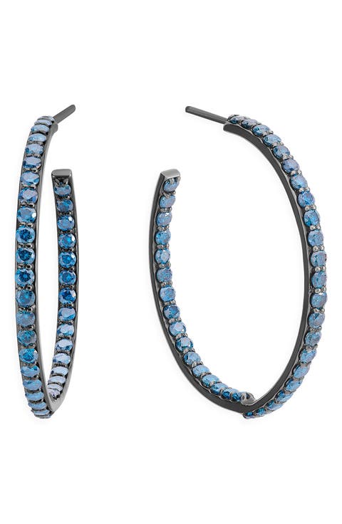 14K Black Gold Blue Diamond Hoop Earrings