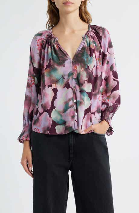 Rails Mariah Floral Smocked Button-Up Peasant Top
