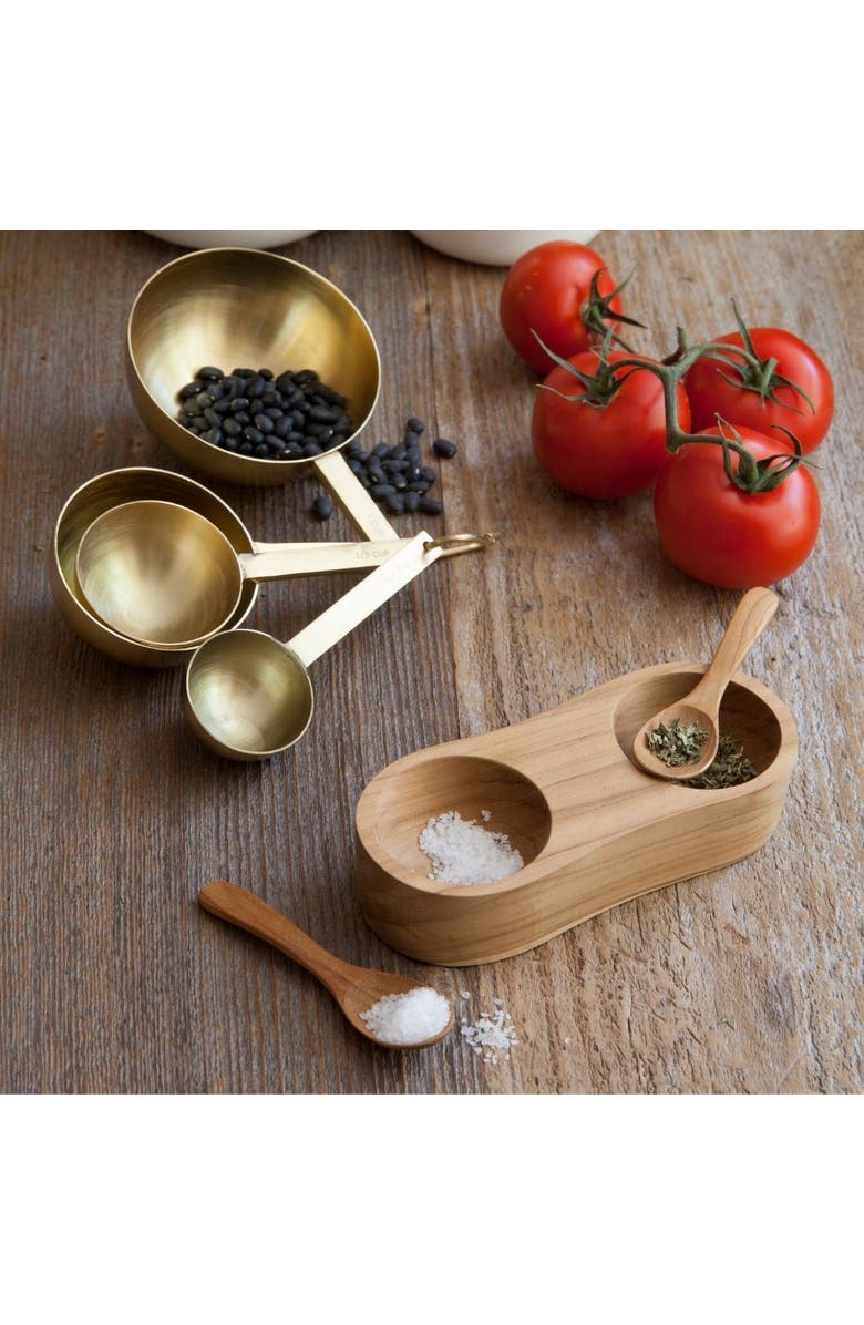 Be Home Salt & Pepper Cellar with Spoons, Alternate, color, Teak