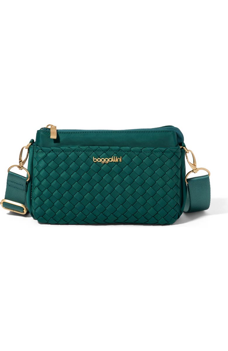 BAGGALLINI Perry Woven Crossbody, Main, color, Jade Woven Twill