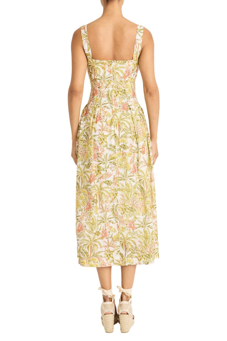 Palm Print Empire Waist Fit & Flare Midi Dress, Alternate, color, IVORY/ LEMON