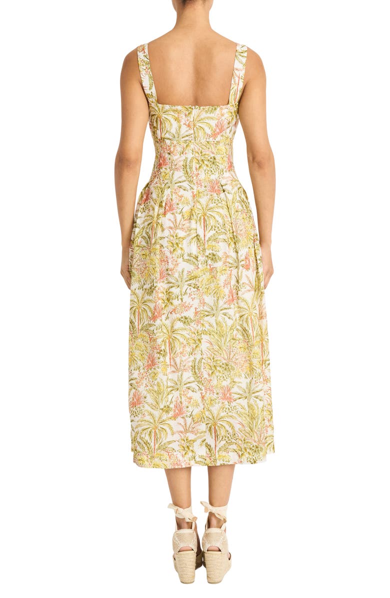 Maggy London Palm Print Empire Waist Fit & Flare Midi Dress, Alternate, color, Ivory/ Lemon