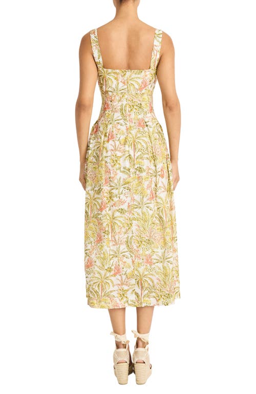 Maggy London Palm Print Empire Waist Fit & Flare Midi Dress In Yellow