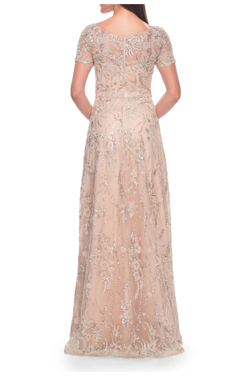 La Femme Gorgeous Beaded Mother of the Bride Dress with High Neckline, Alternate, color, Blush