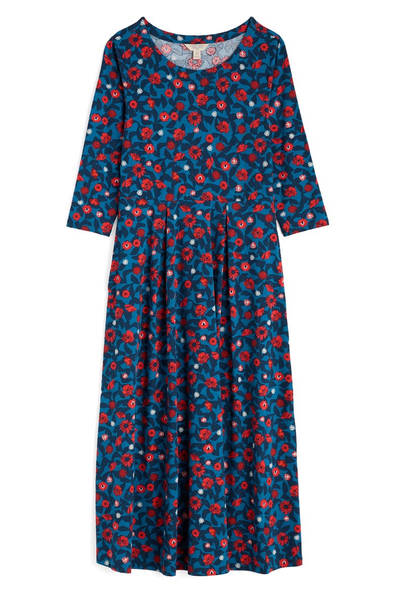 Veronica Print Stretch Organic Cotton Jersey Midi Dress, Alternate, color, PRESSED PLANTS SHORE