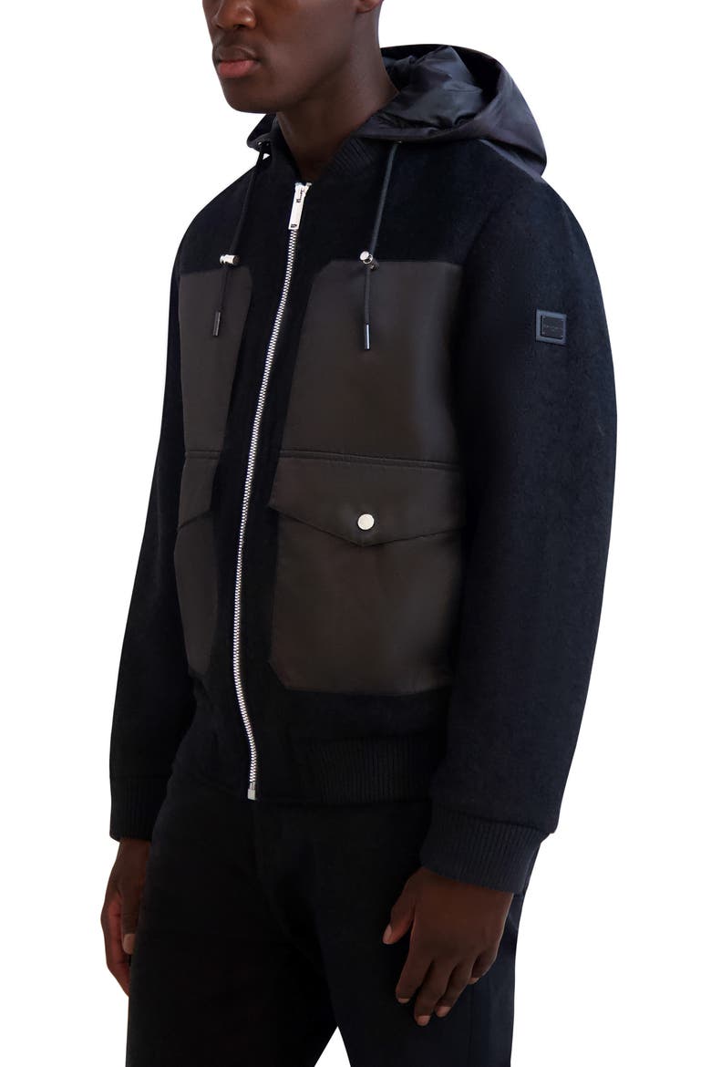 Hooded Bomber Jacket, Alternate, color, BLACK