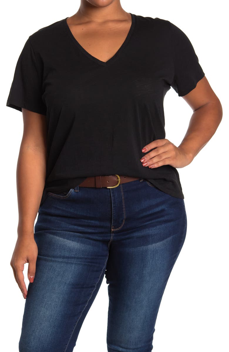 Madewell Whisper Cotton V-Neck T-Shirt, Main, color, True Black