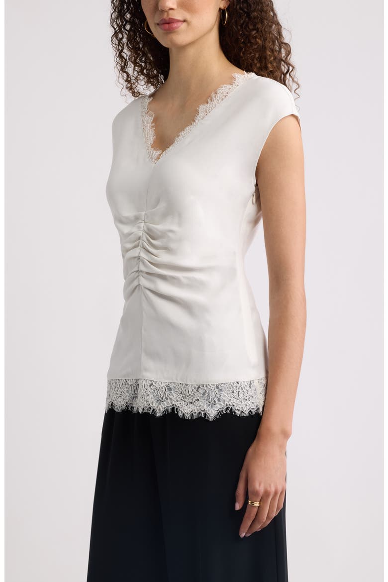 Lace Trim Ruched Top, Alternate, color, IVORY TOFU