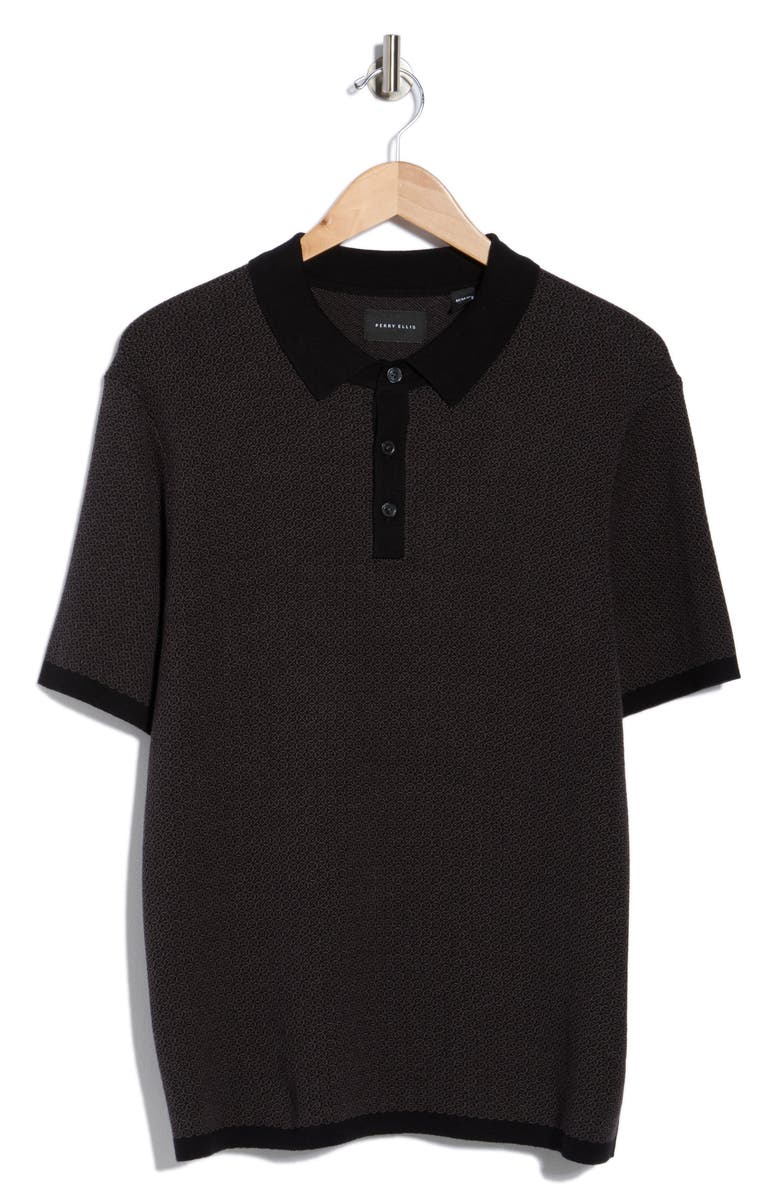Perry Ellis Geometric Jacquard Polo, Alternate, color, Black