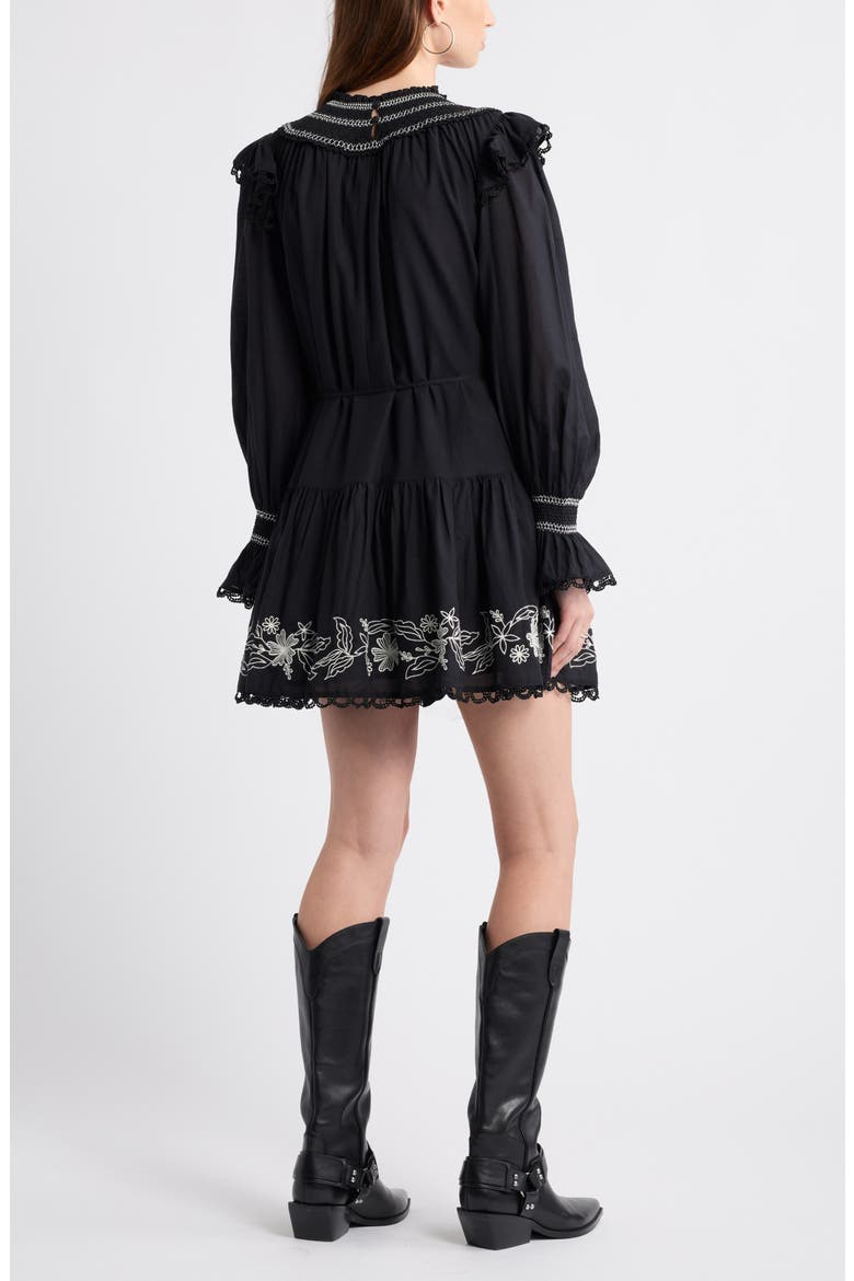 Smocked Embroidered Long Sleeve Minidress, Alternate, color, BLACK-IVORY EMBROIDERED FLORAL