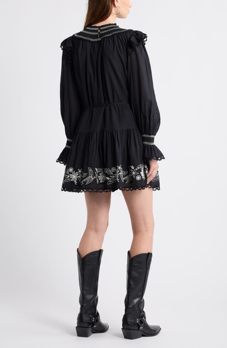 Treasure & Bond Smocked Embroidered Long Sleeve Minidress, Alternate, color, Black-Ivory Embroidered Floral