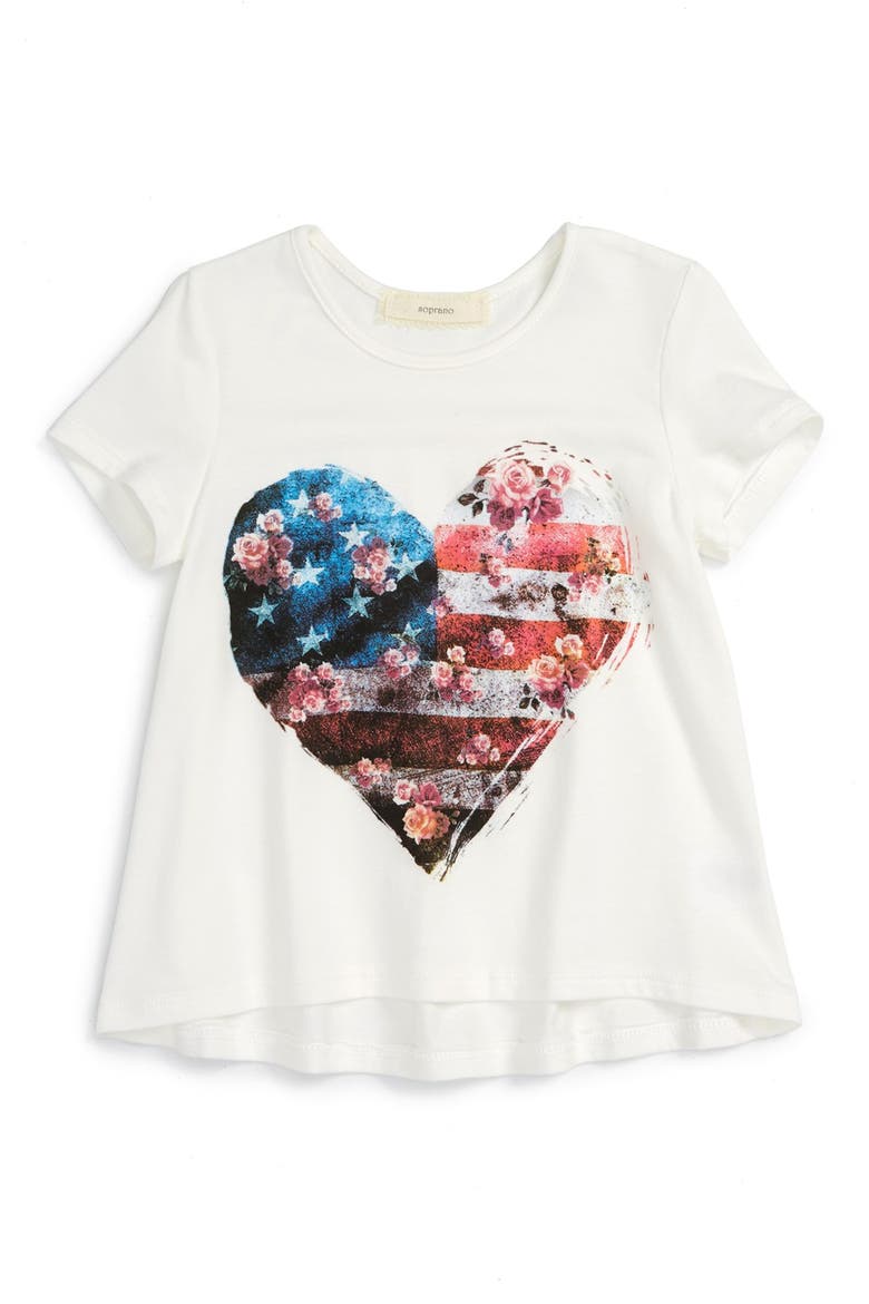 'Heart Flag' Graphic High/Low Hem Tee, Main, color, WHITE