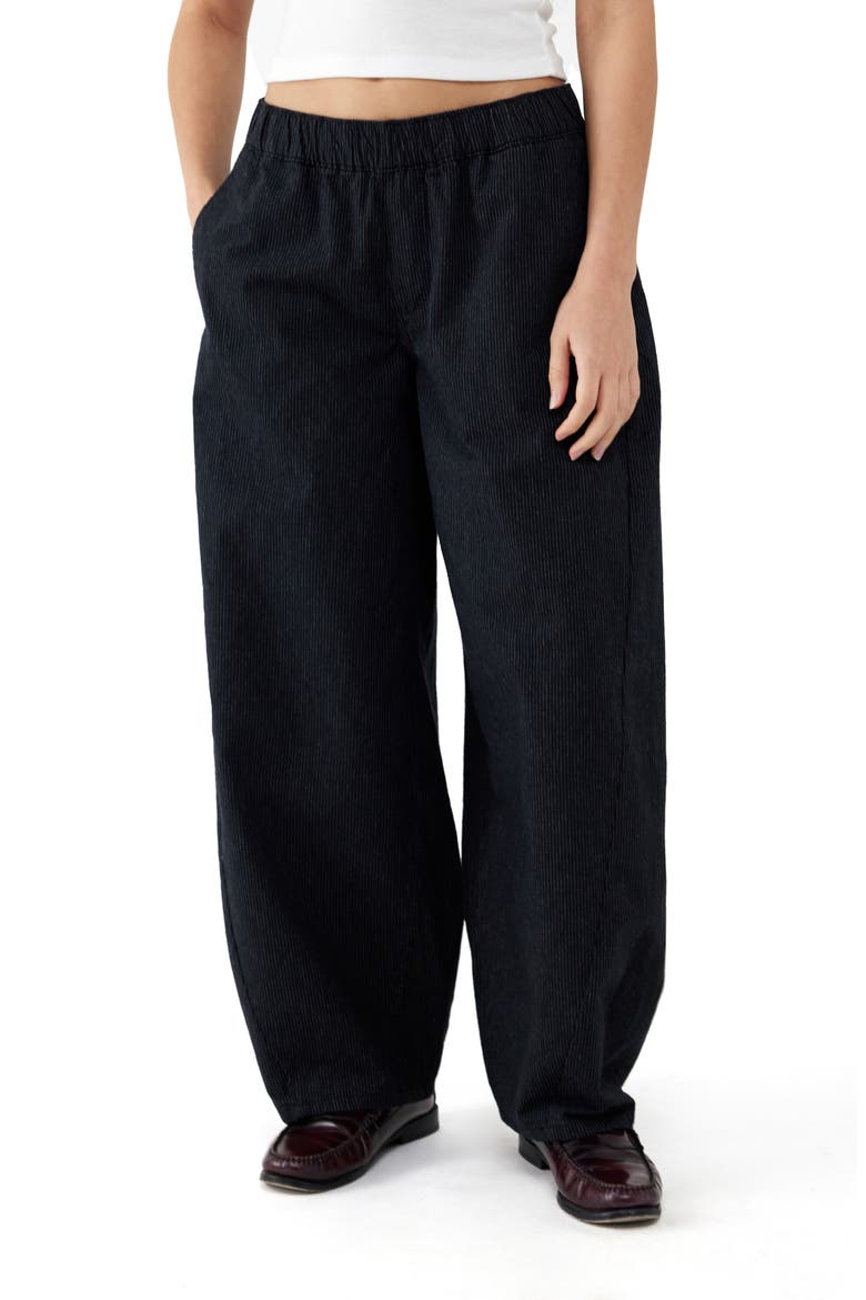 Carter Pinstripe Pull-On Low Rise Baggy Pants, Main, color, BLACK