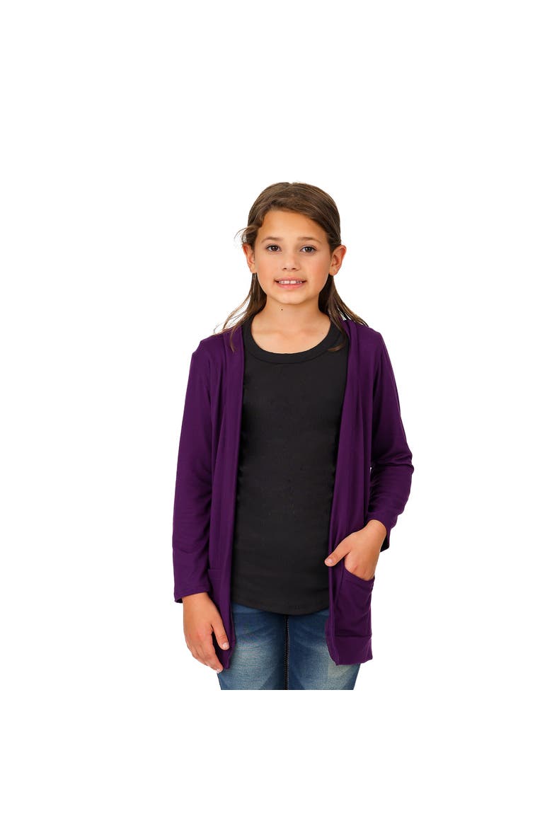 Open Front Long Sleeve Pocket Cardigan, Main, color, Purple