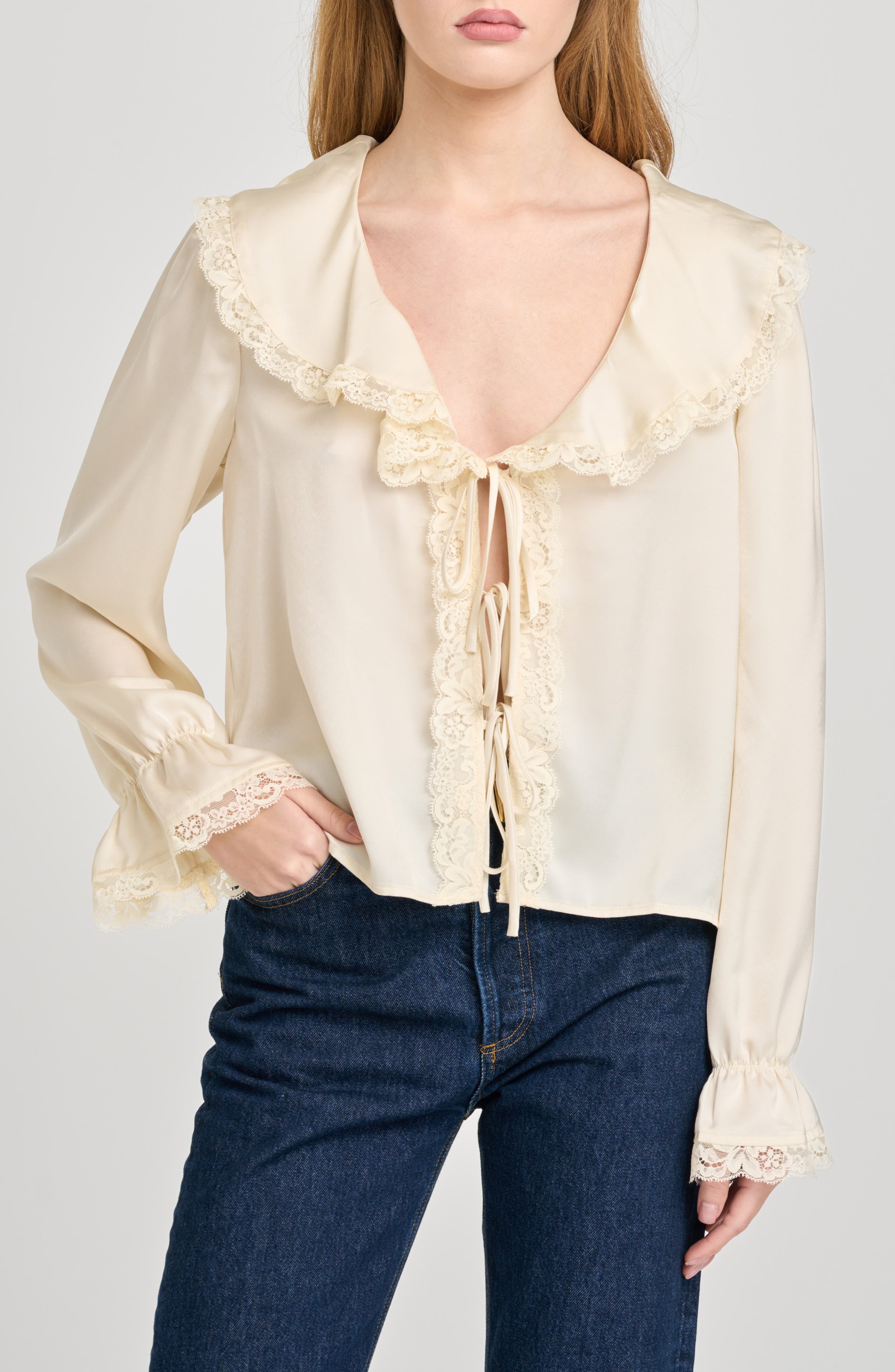 Lacy Long Sleeve Tie Front Top - image 3