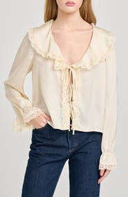 WAYF Lacy Long Sleeve Tie Front Top