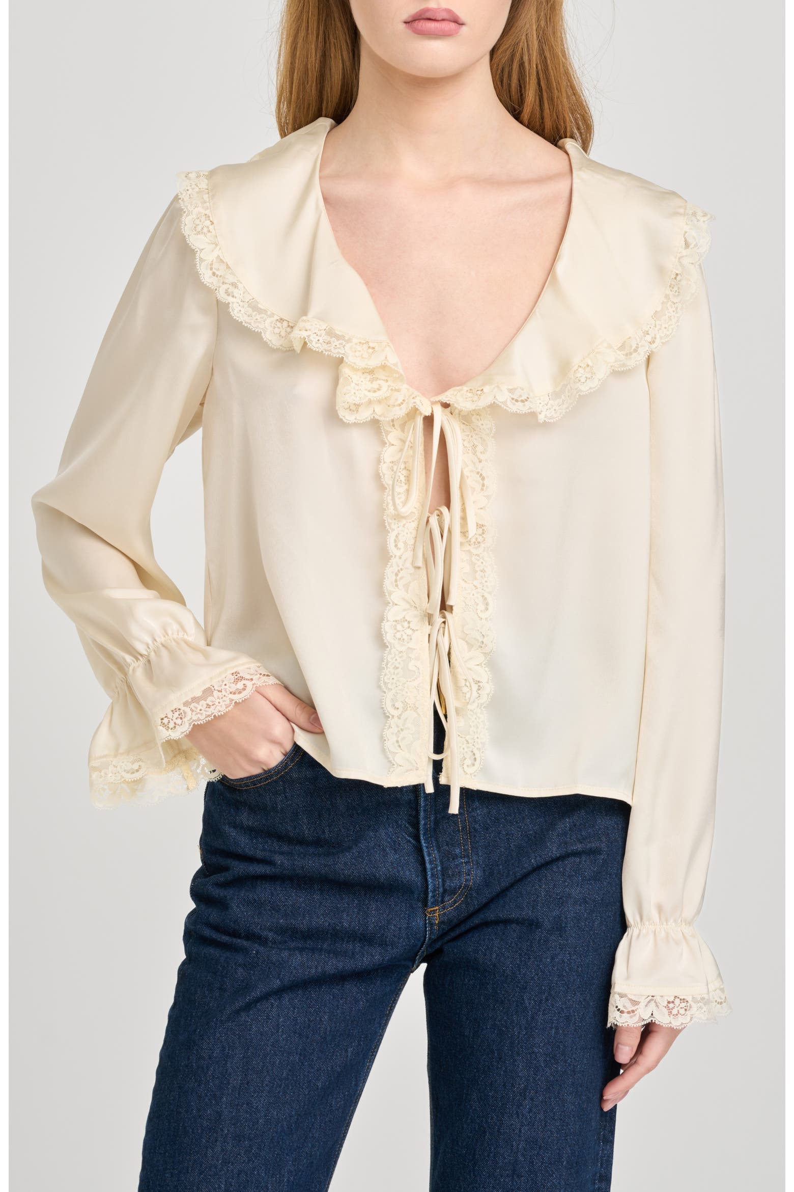 Lacy Rack WAYF Lacy Long Sleeve Tie Front Top (Women) | Nordstromrack