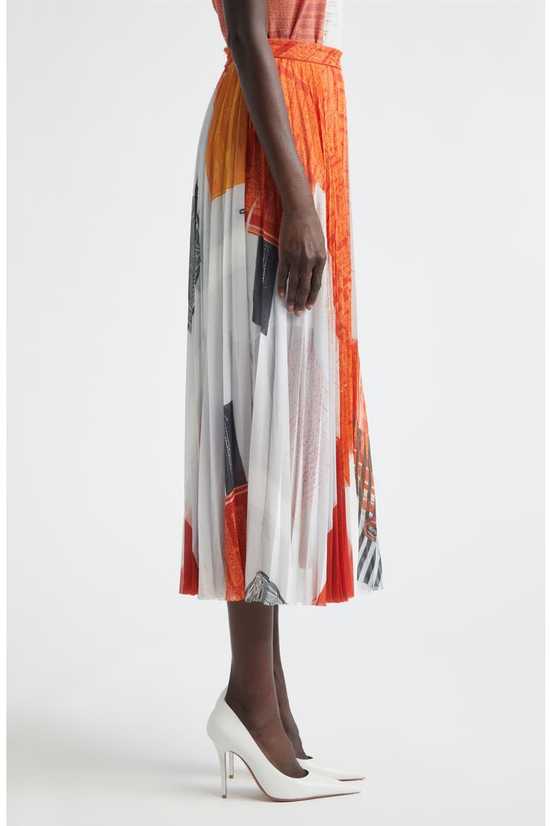 Collage Print Pleated Chiffon Midi Skirt, Alternate, color, RED MULTI