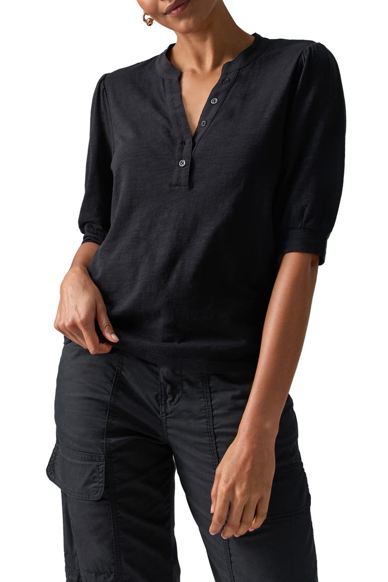 Mixed Media Organic Cotton Blend Top, Main, color, BLACK