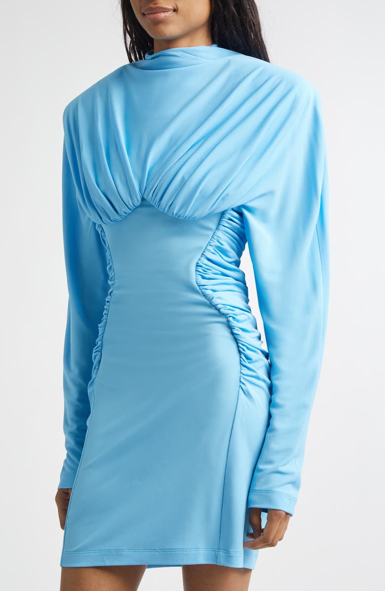Stella McCartney Pleated Long Sleeve Crepe Jersey Minidress, Alternate, color, New Sky Blue