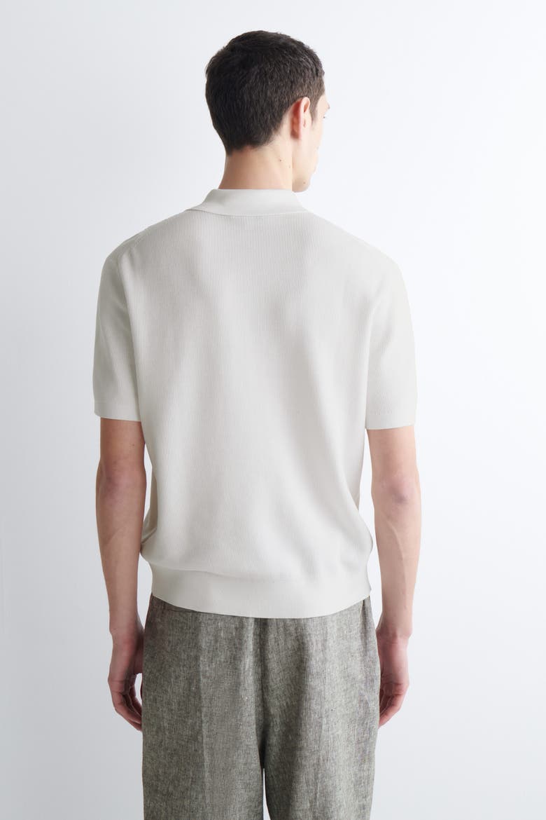 Textured-panel Cotton Polo Shirt, Alternate, color, WHITE