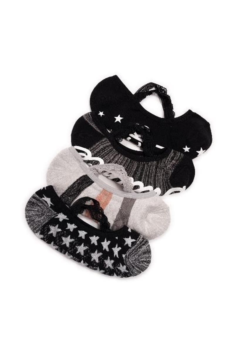 MUK LUKS Studio Socks Criss Cross Ballerina 4 Pair Pack, Main, color, Black/Grey
