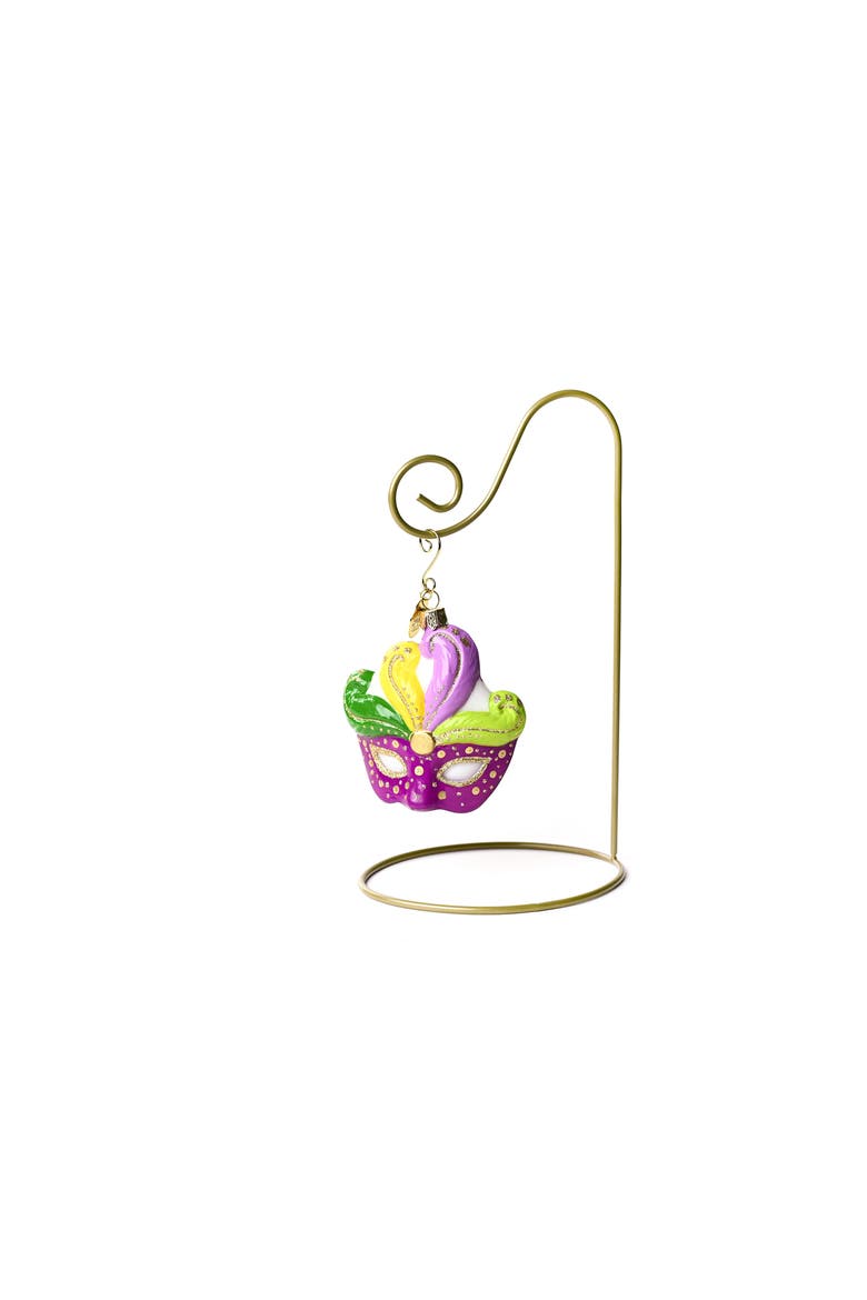 Mardi Gras Glass Shaped Ornament with Gold Stand, Main, color, Purple