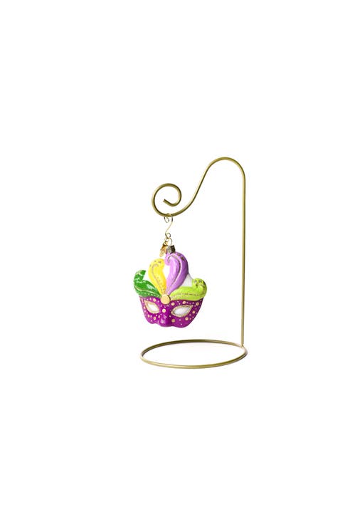 Mardi Gras Glass Shaped Ornament with Gold Stand
