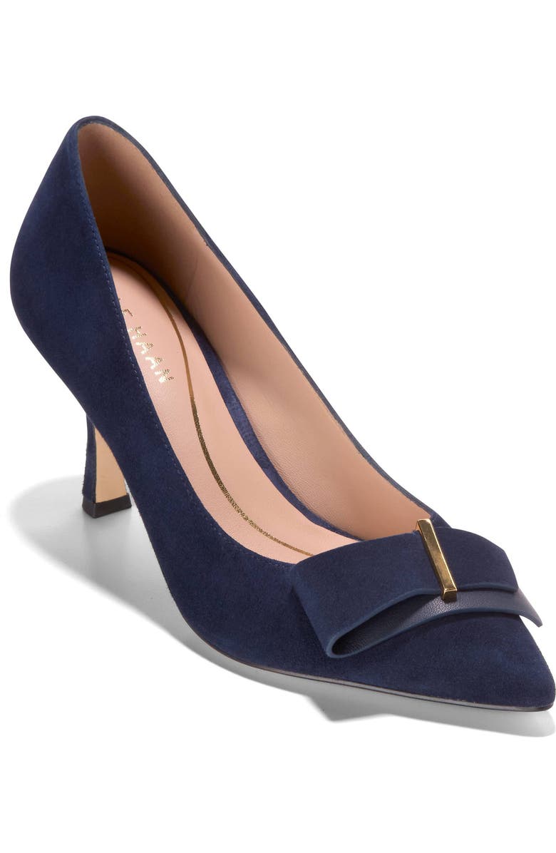 Cole Haan Felicia Bow Pointed Toe Pump, Main, color, Ch Midnight Moon Suede