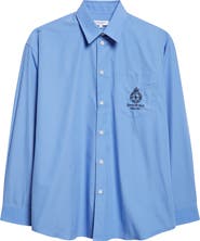 Sporty & Rich Crown Tennis Embroidered Oversize Poplin Button-Up Shirt