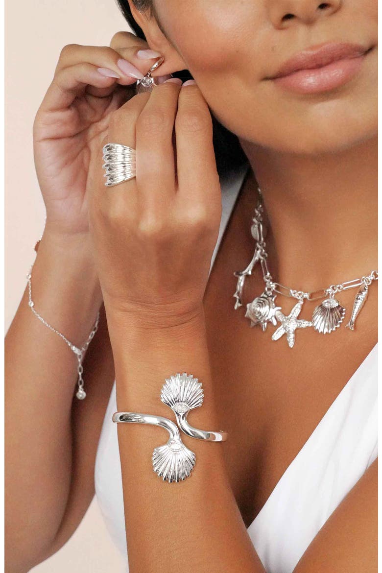 Santorini Shell Cuff Bracelet, Alternate, color, SILVER