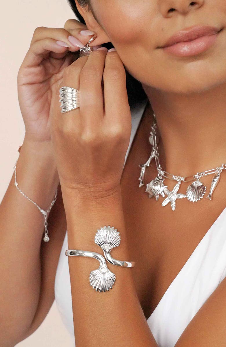 Ettika Santorini Shell Cuff Bracelet, Alternate, color, Silver