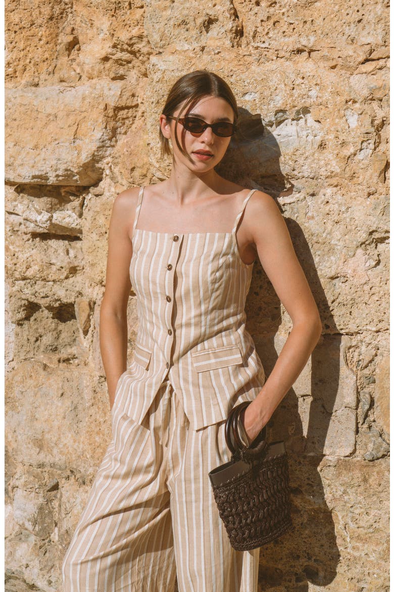 Tie Waist Wide Leg Linen Blend Pants, Alternate, color, SANDLOT STRIPE
