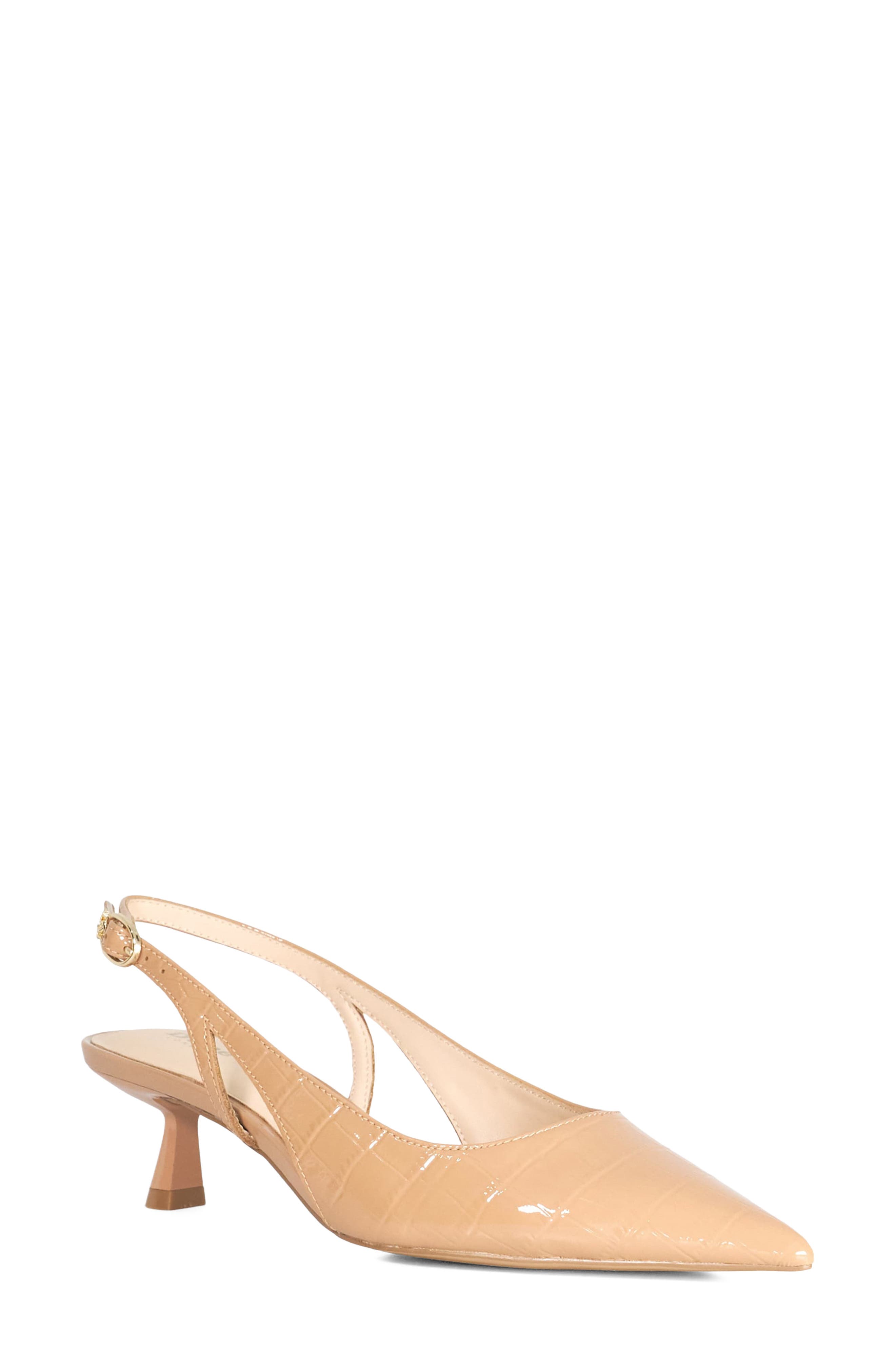 Cyan Slingback Pointed Toe Kitten Heel Pump, Main, color, CAMEL