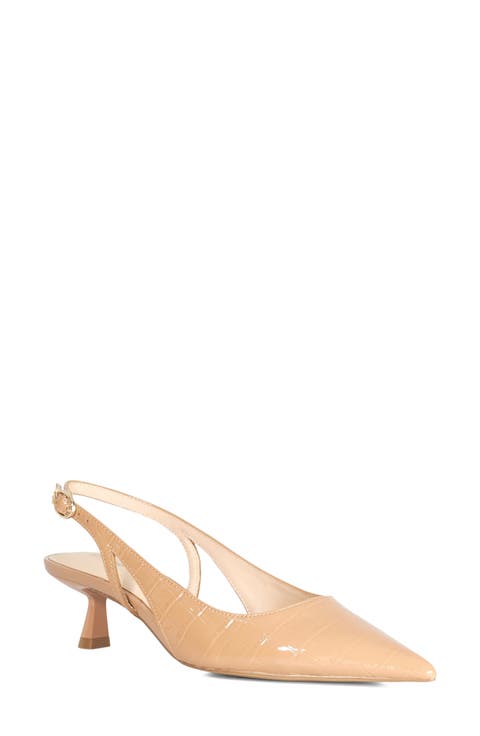 Cyan Slingback Pointed Toe Kitten Heel Pump