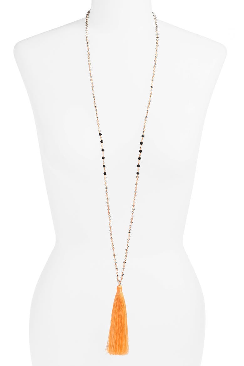 Beaded Tassel Necklace, Main, color, DESERT SAND