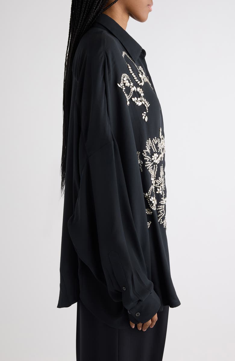 Dries Van Noten Casia Crystal Embellished Lightweight Button-Up Shirt, Alternate, color, Black
