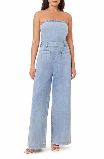 Habitual Strapless Wide Leg Denim Jumpsuit
