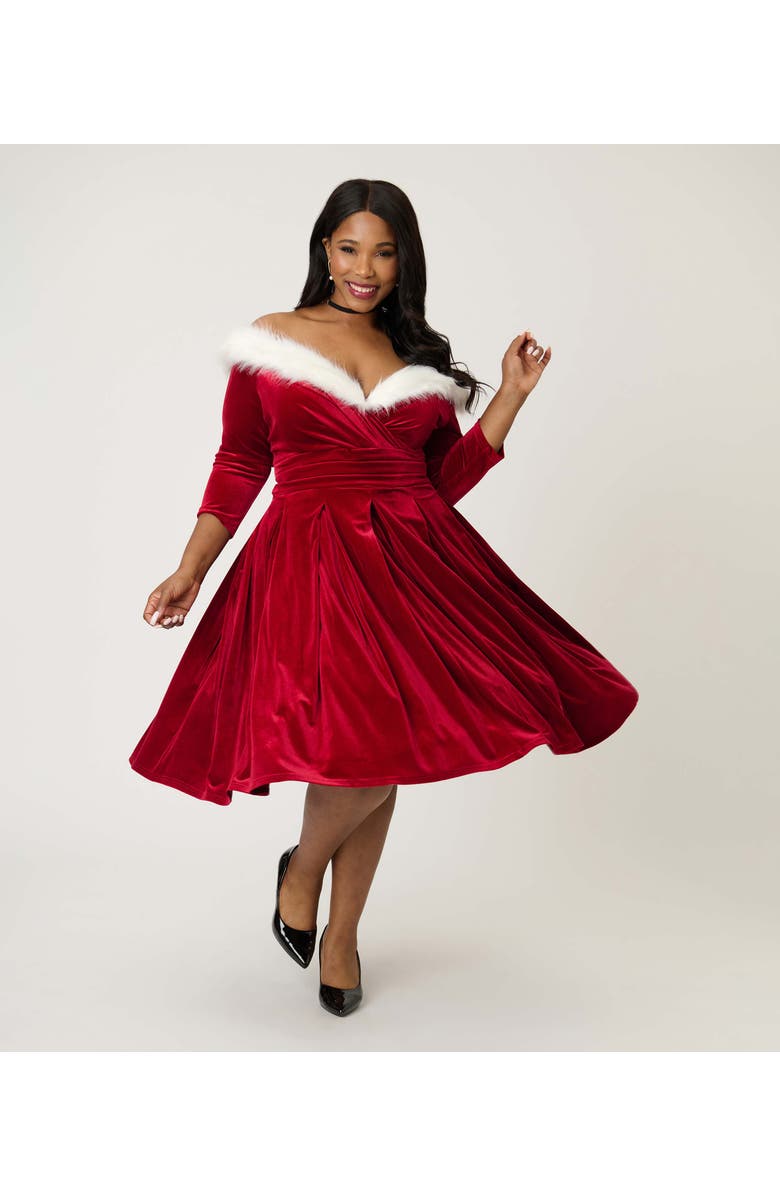 Unique Vintage Plus Size 1950s Marceline Swing Dress, Alternate, color, Burgundy