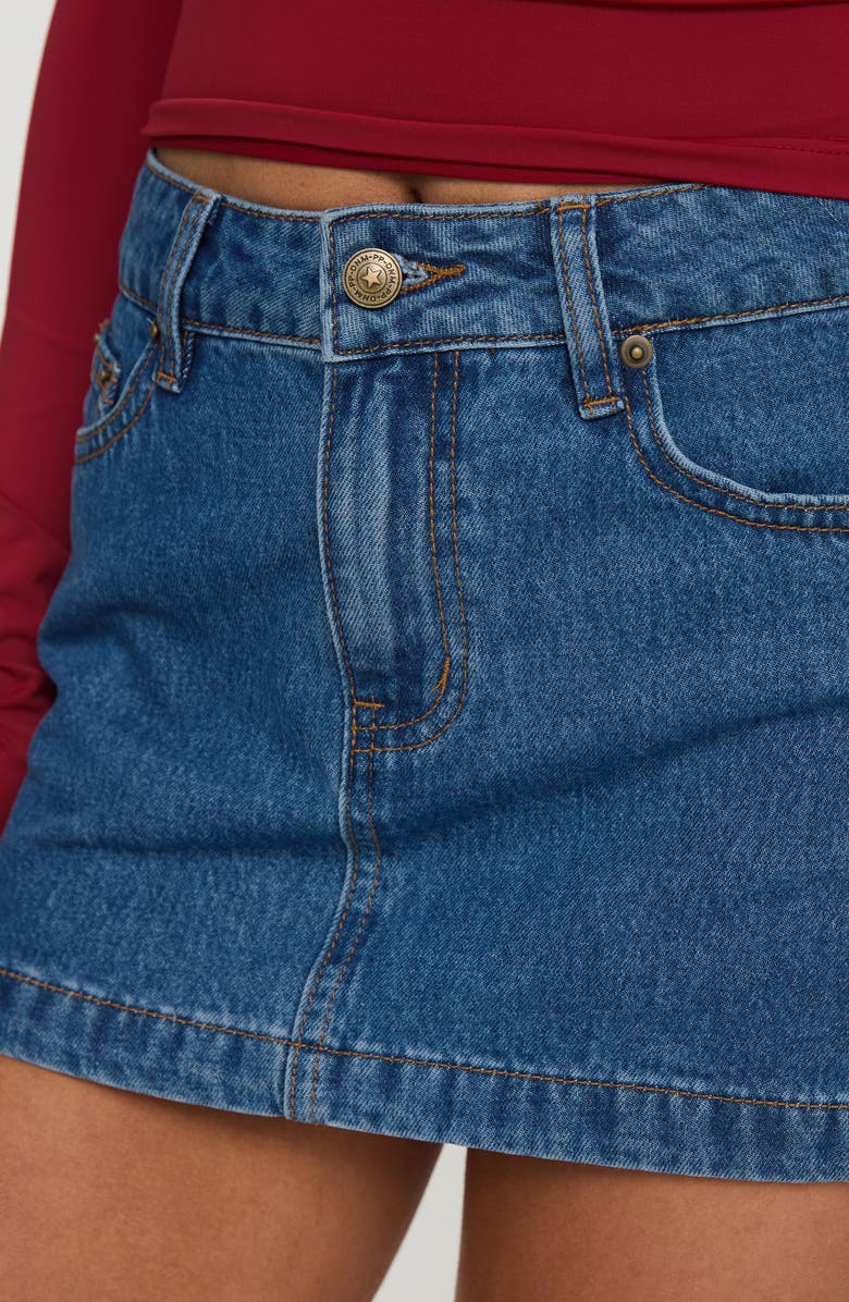 Princess Polly Nicolina Low Rise Denim Miniskirt, Alternate, color, Light Wash