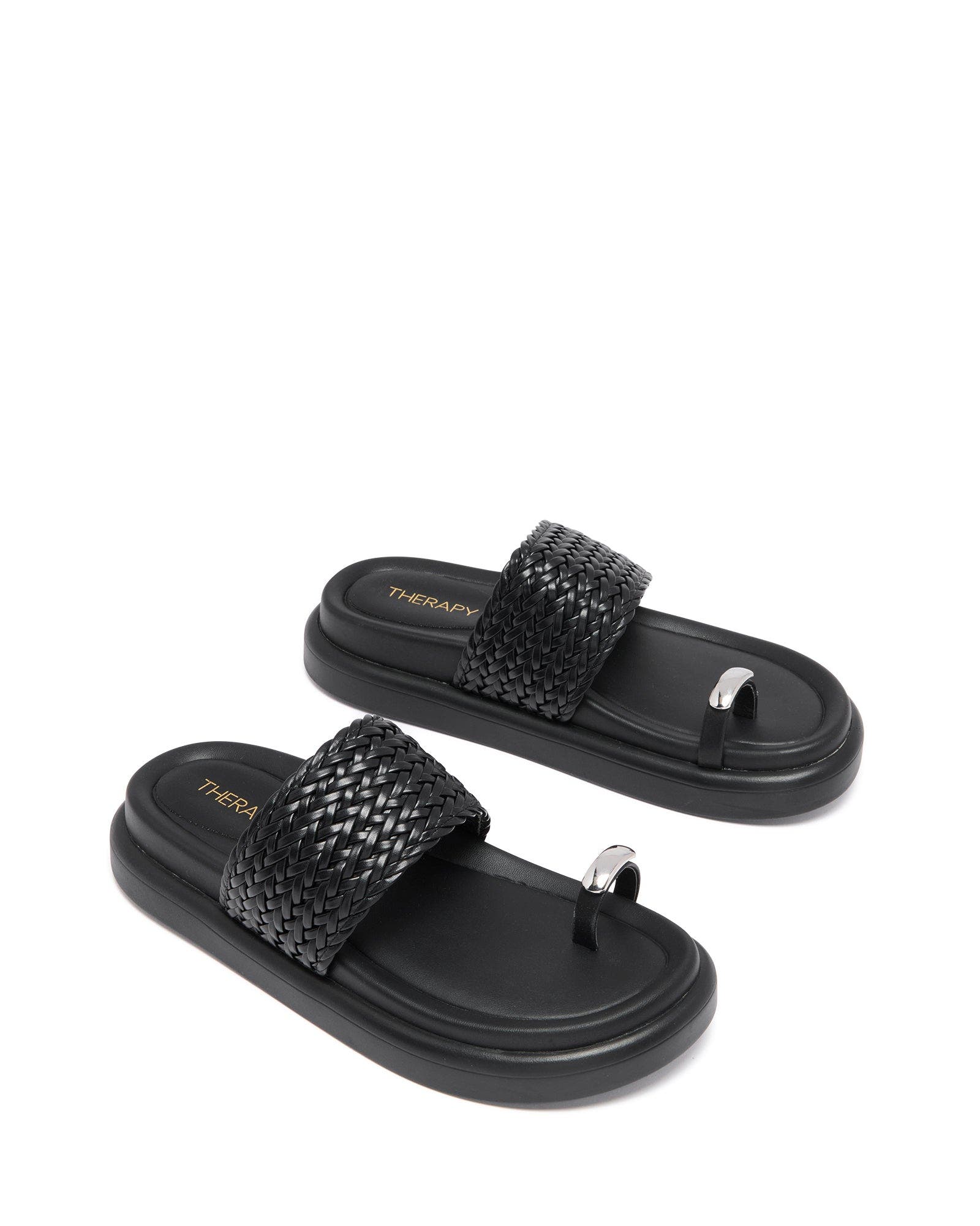 Prevail open round toe sandal, Alternate, color, Black Woven Pu