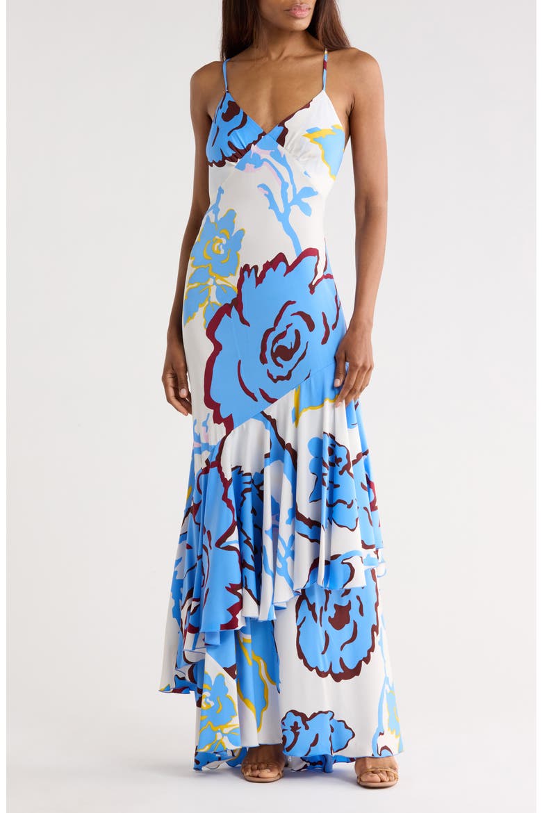 Luisa Floral Ruffle Hem Silk Blend Slipdress, Main, color, CHINA VINE LARGE WHITE