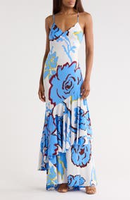 Diane von Furstenberg Luisa Floral Ruffle Hem Silk Blend Slipdress