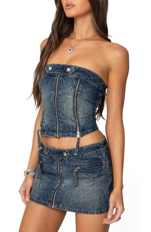 EDIKTED EDIKTED GUINEVERE ZIP WASHED DENIM CORSET TOP