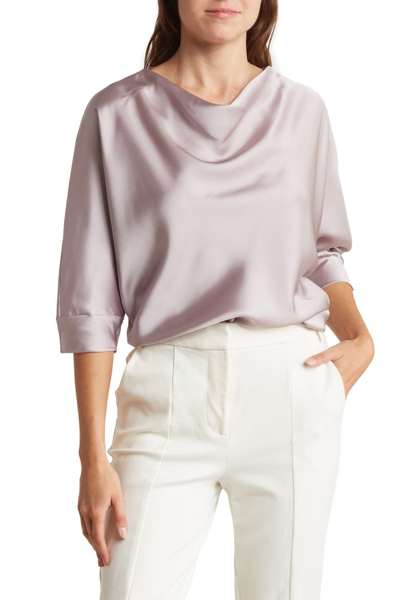Cowl Neck Satin Blouse, Main, color, DUSTY LAVENDER