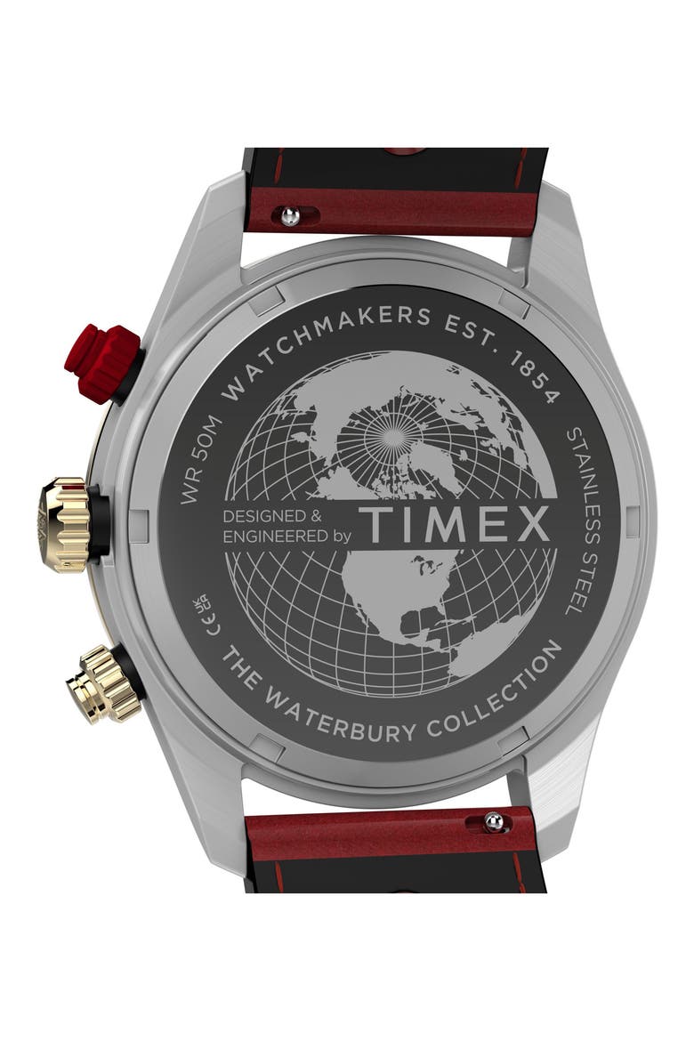 Waterbury Heritage Chronograph Leather Strap Watch, 39mm, Alternate, color, RED
