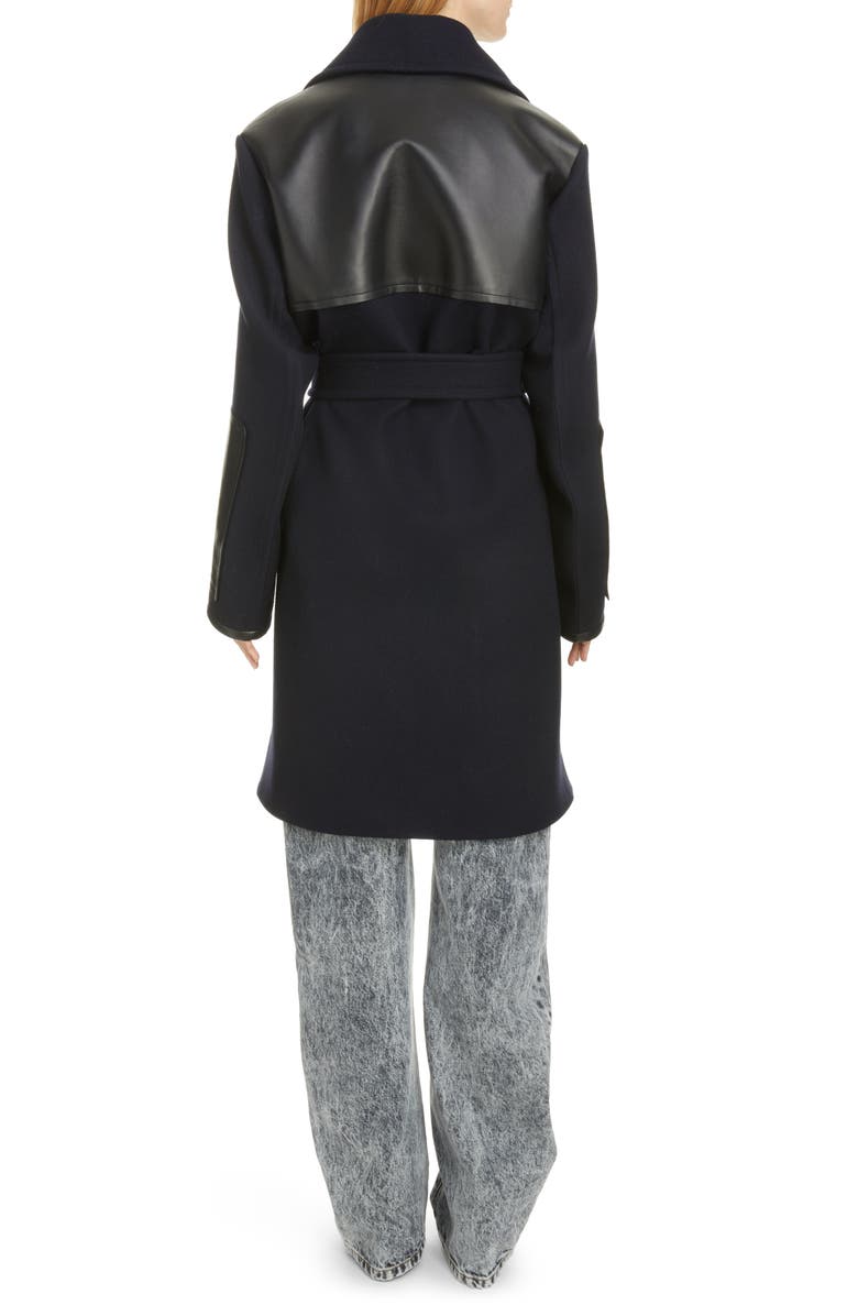 Victoria Beckham Leather Detail Merino Wool Blend Wrap Coat, Alternate, color,