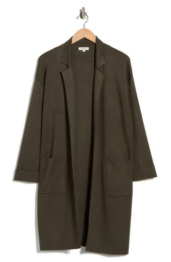 Max Studio Patch Pocket Long Cardigan In Green